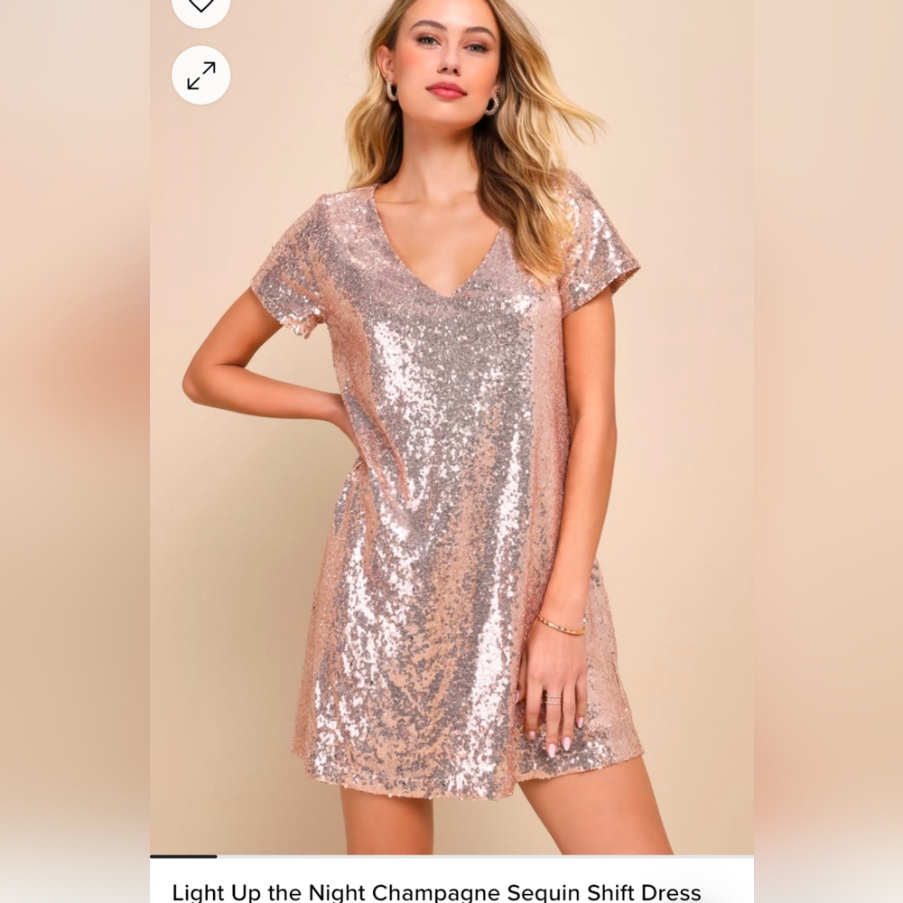 NWT Lulu's Light Up the Night Champagne Sequin Shift Dress